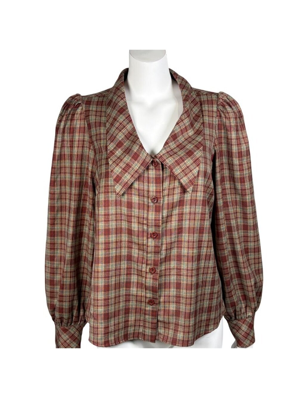 Modcloth Petal Picnic Long Sleeve Blouse Size S Collar Plaid Button Up Boxy